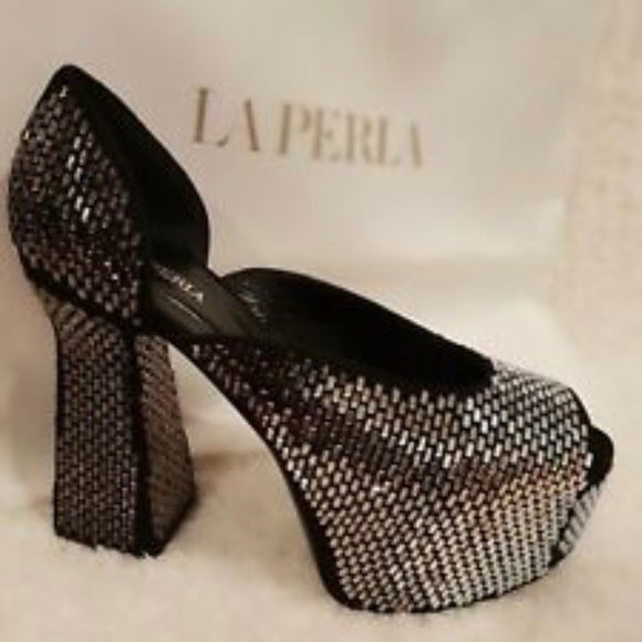 La Perla Swarovski crystal block heels Heels